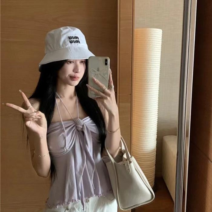 Spice Girls Summer Slim Fit and Thin Beautiful Back Straps Neck Small Vest Sexy Tube Top Pure Desire Wind Halter Top Ins