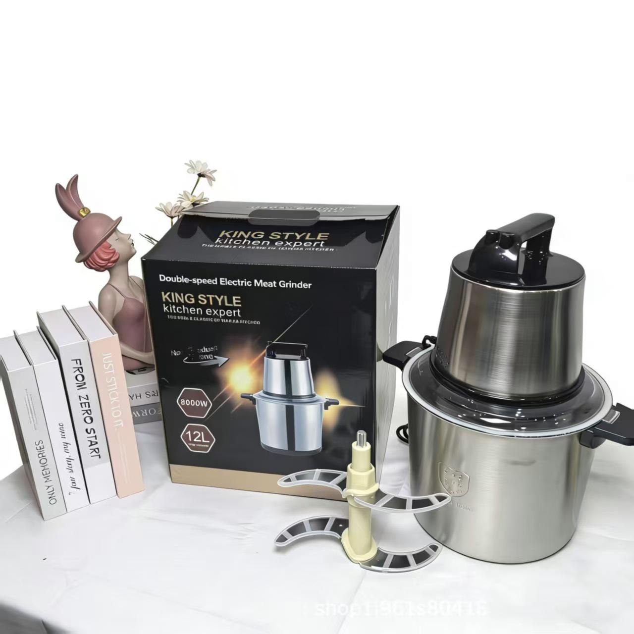Fufumachine 12L Multifunctional Stainless Steel Meat Grinder, Vegetable Filler, Garlic Mincer, and Baby Food Maker. 6L Meat Grinder - EU Plug, Standard Motor