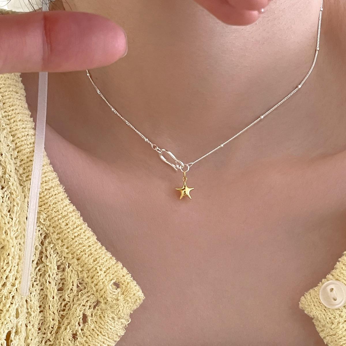 Серебряное ожерелье-звезда S925 Женское Минималистичный золотой кулон Простое модное украшение Подарок на день рождения для нее