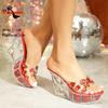 Summer Transparent Peep Toe Sandals 11CM Outdoors Women High Heels Clear Thick Platform Slippers Bling Rhinestone Ladies Shoes