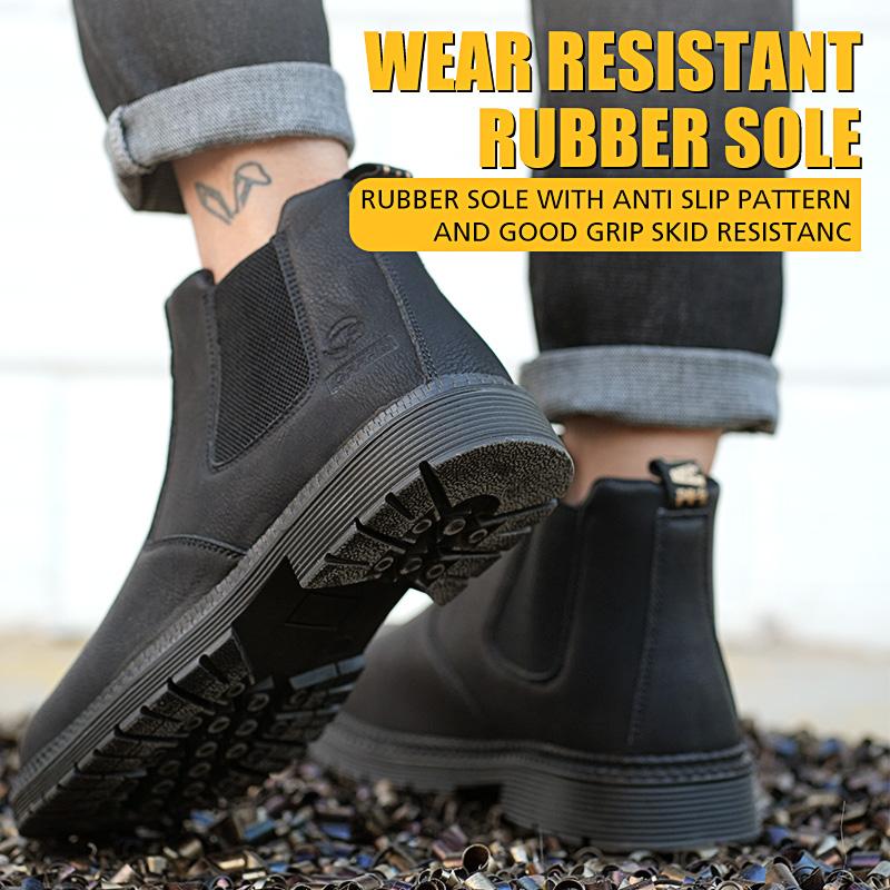Men Safety Boots Steel Toe Shoes Work Shoes Leather Boots Indestructible Shoes Puncture-Proof Boots
