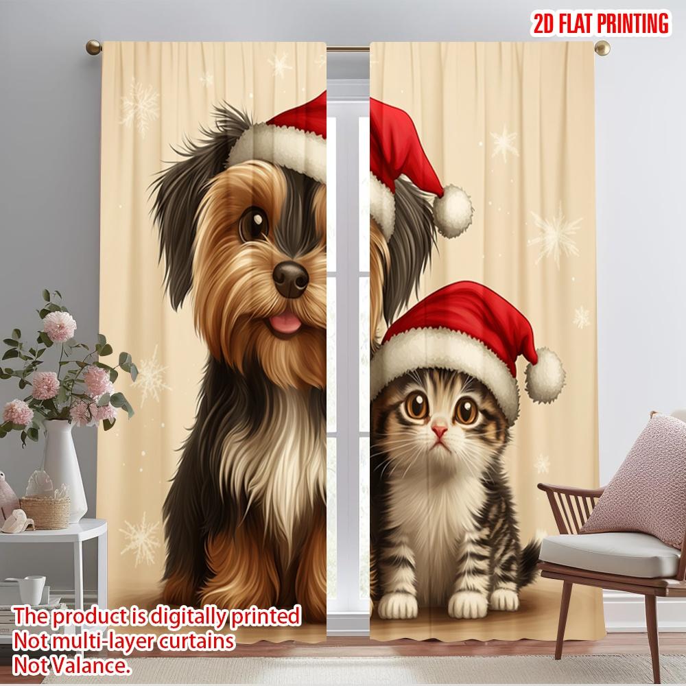 

2pcs,2D plane printing Minimalist Curtains Cute Puppy Kitten Christmas (2) Versatile Durable Polyester (without rod) Room Decor 52.50×116.00 CM 2pcs