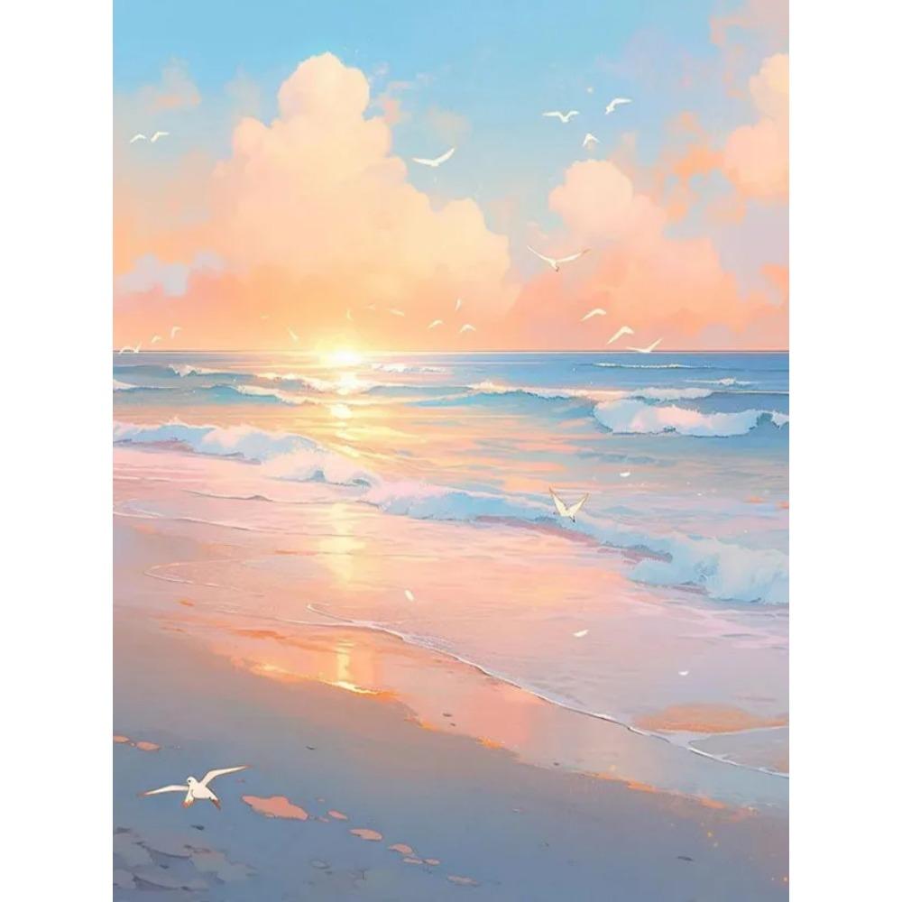 Diamond Painting Full Drill Fantasy Beach Sea Round Diamond Painting Handmade Animal Landscape Diy Diamond Mosaic Painting Home Decoration