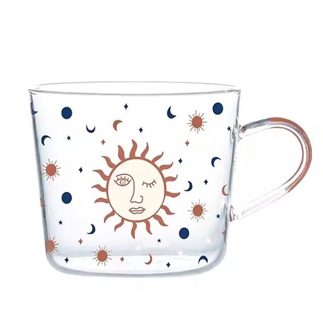 500ML Glass Cup With Scale Coffee Mug Breakfast Milk Drinkware Fruit Juice Cups For Couple Gift Creative Patterns