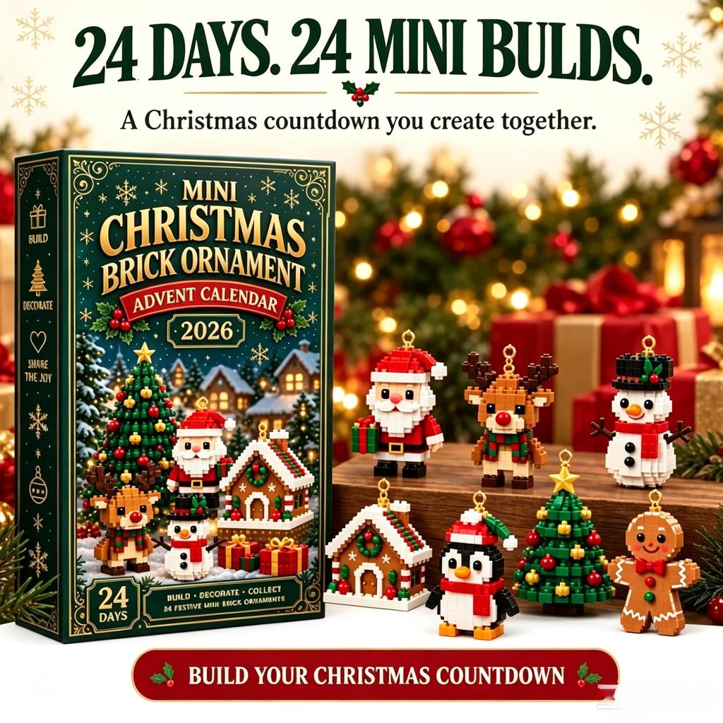 24 Days Mini Christmas Brick Ornament Advent Calendar, Building Blocks Surprise Blind Box, Xmas Countdown Decor Toy Gift for Kids Adults