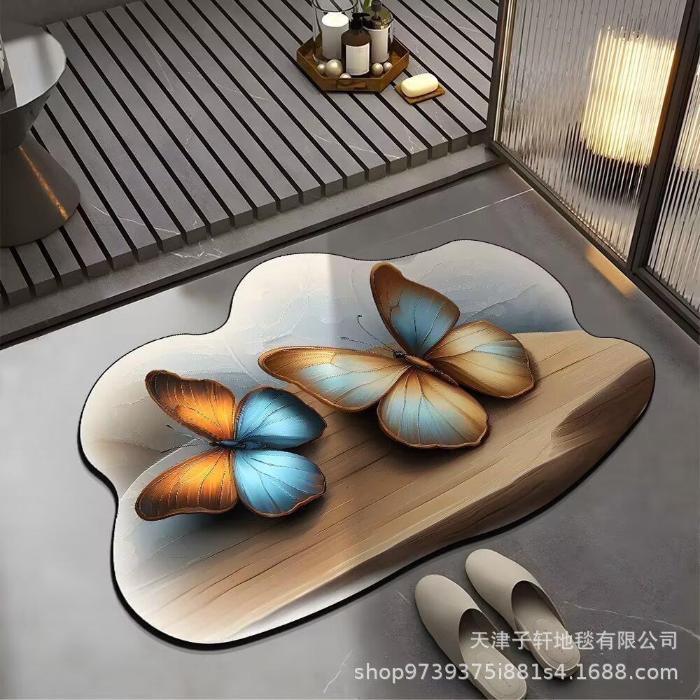 3D Butterfly Carpet Bathroom Entrance Mat Anti Slip and Absorbent Easy To Maintain Floor Mat