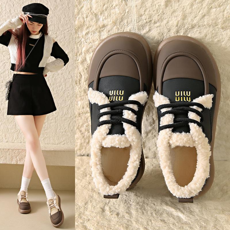 Large size cotton shoes women's winter new casual warm flat bottom women's shoes lace up student women