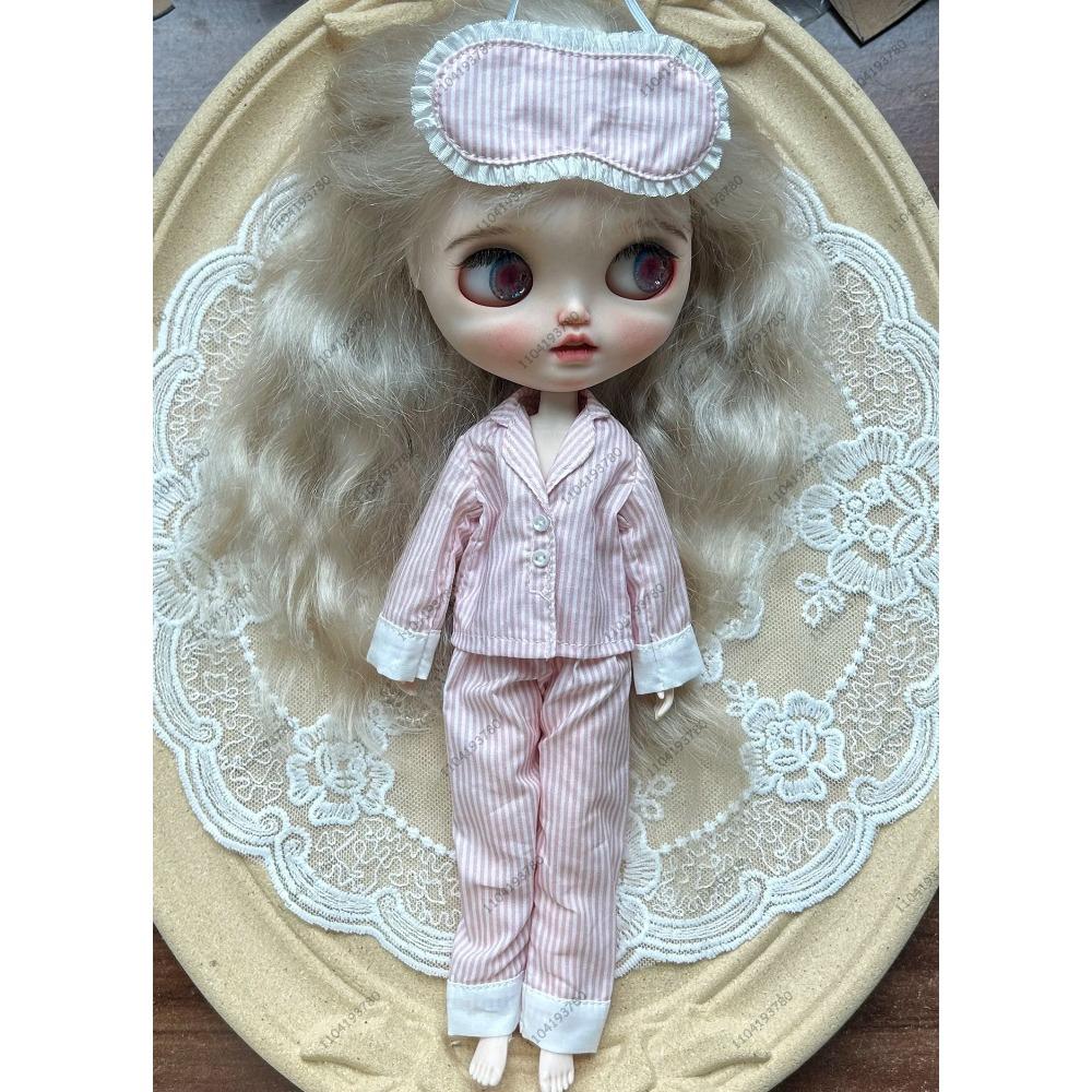 For Blythe Doll 30CM Body 1/6 Ob24 Azone Doll Clothes Stripe Pajamas Sleepwear Silk Printed Pattern Pajamas Suit Girl Clothes