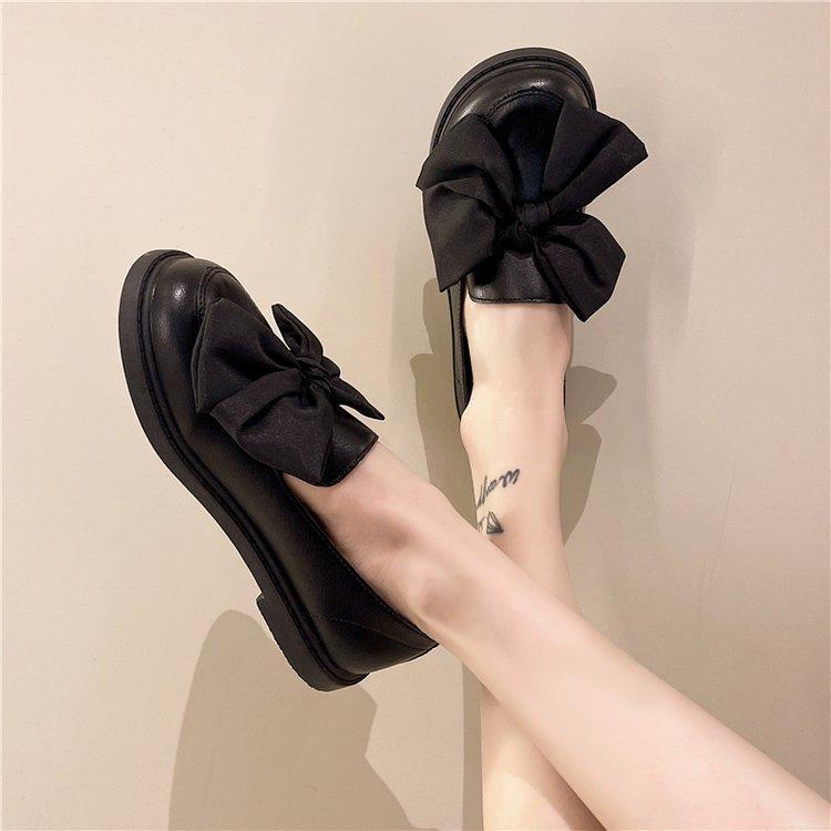 Bowknot Lacquered Mary Jane Women's Shoes Spring and Fall Versatile Thick-soled Shoe Fashionable and Comfortables