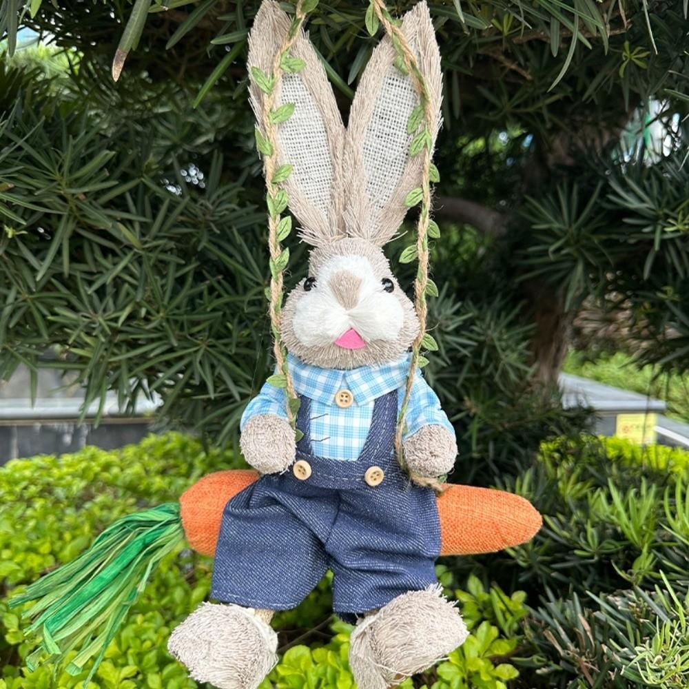 

Rural Style Easter Bunny Hanging Figurine Cartoon Woven Straw Rabbit Indoor Outdoor Decor Style 2