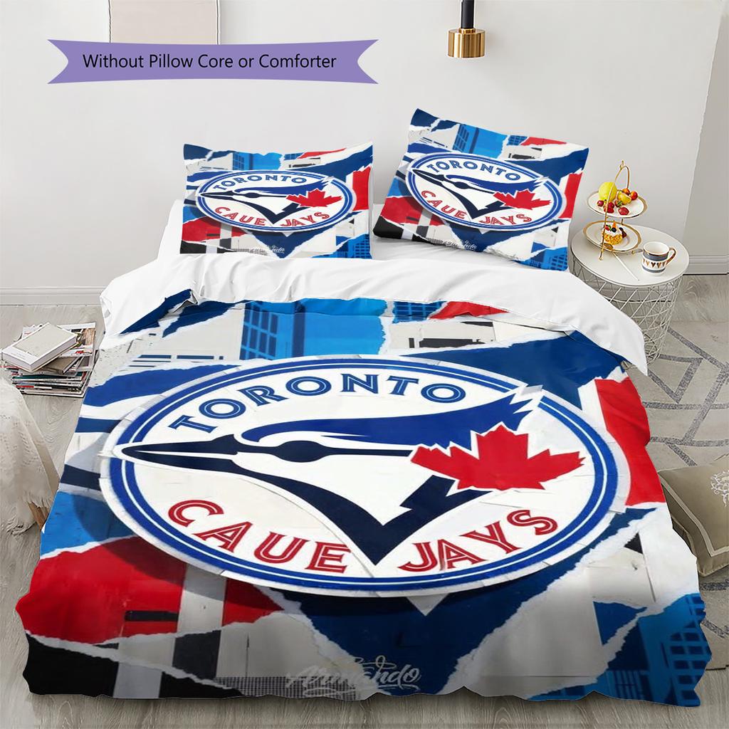 Toronto Blue Jays Pattern Bedding Set Quilt Cover Pillowcase Home Decor Gift (1 * Duvet Cover + 2 * Pillowcase, Without Core)