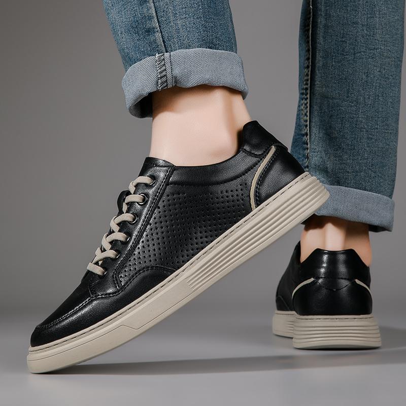 Men Shoes Genuine Leather Designer Fashion Brand Mens Sneakers Lace-up Black White Casual Shoes Men Skateboard Footwear