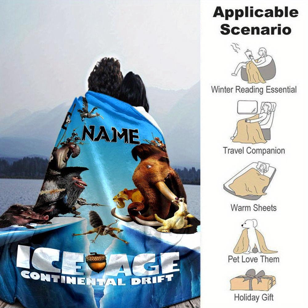 Ice Age Continental Drift Characters And Scene Flannel Blanket With Customizable Name Comfortable In All Seasons Suitable For Sofas Beds Travel
