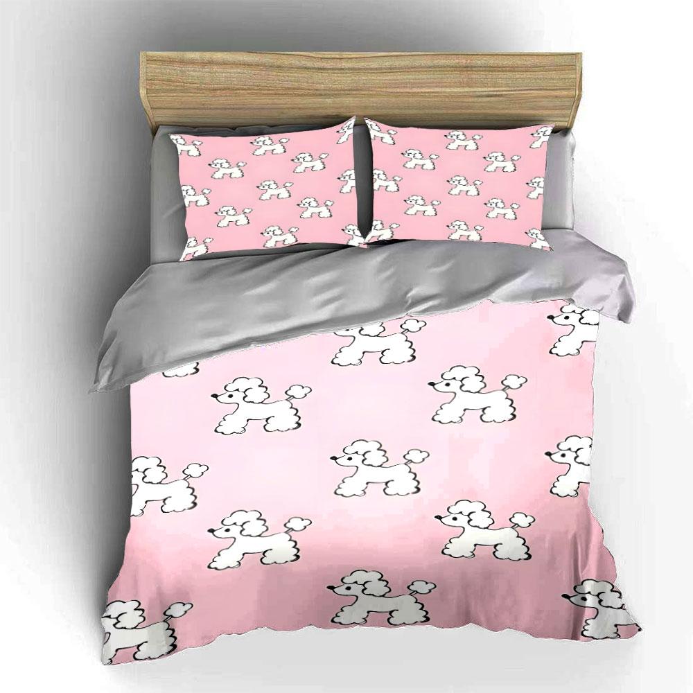 Cartoon Poodle Pink Set Decoration Soft Skin-Friendly Bedding Set Includes 1 Duvet Cover And 2 Pillowcase Gift
