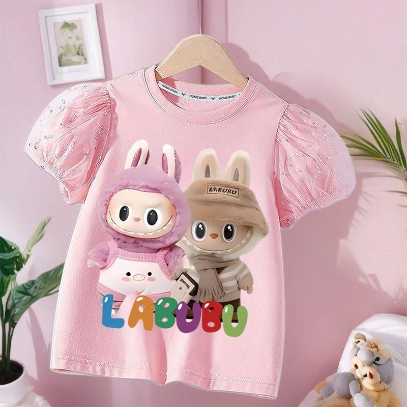 

Летняя футболка из чистого хлопка с пышными рукавами-фонариками и сеткой, детская модная футболка с короткими рукавами и круглым вырезом 130