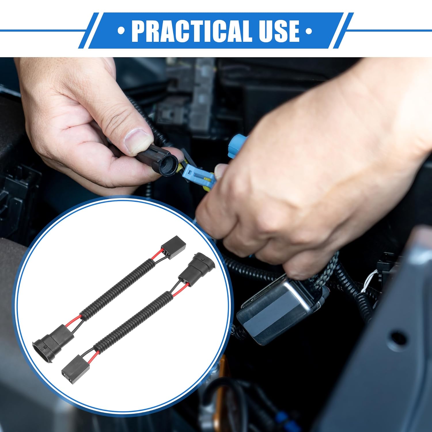 

2 Pcs H8 H9 H11 Male to H7 Female Extension Wire Harness Headlight Fog Lamp Bulb Socket Adapter Pigtail, Universal for Car Truck Durable Plastic