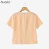 ZANZEA Women Summer Round Neck Casual Short Sleeve Blouse