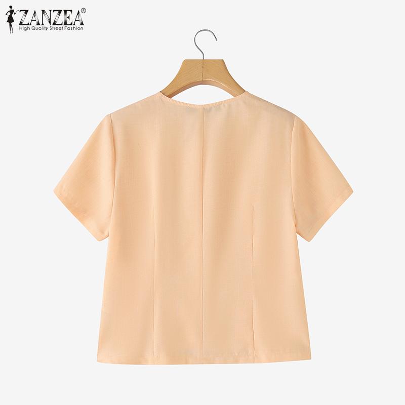 ZANZEA Women Summer Round Neck Casual Short Sleeve Blouse