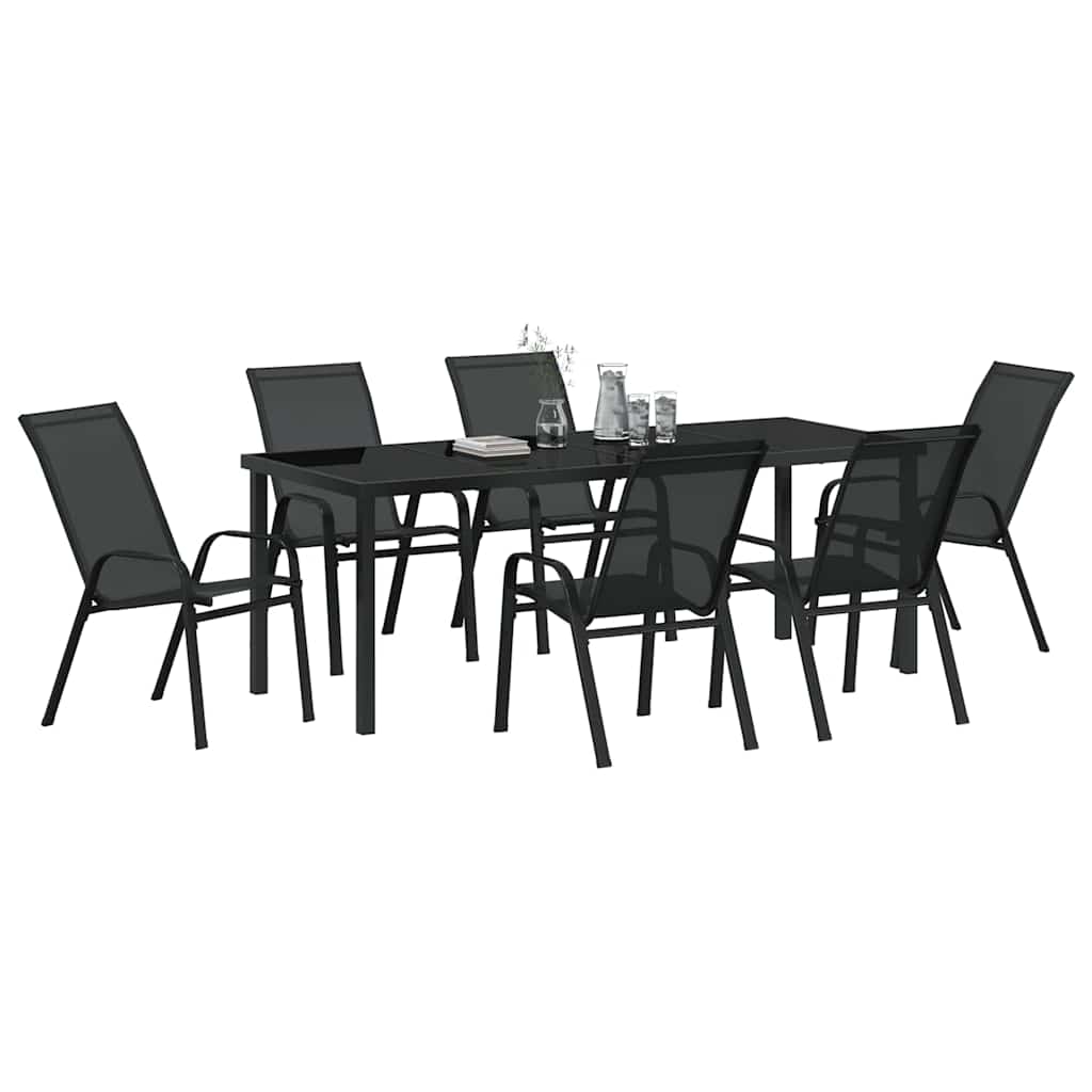 Garden Dining Set 7 pcs Black Powder Coated Steel