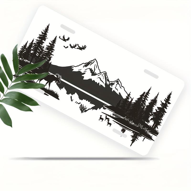 D flat License Plate Frame Featuring a Mountain Elk DesignMade of Waterproof Aluminum for The Front PlateIt Showcases a Black