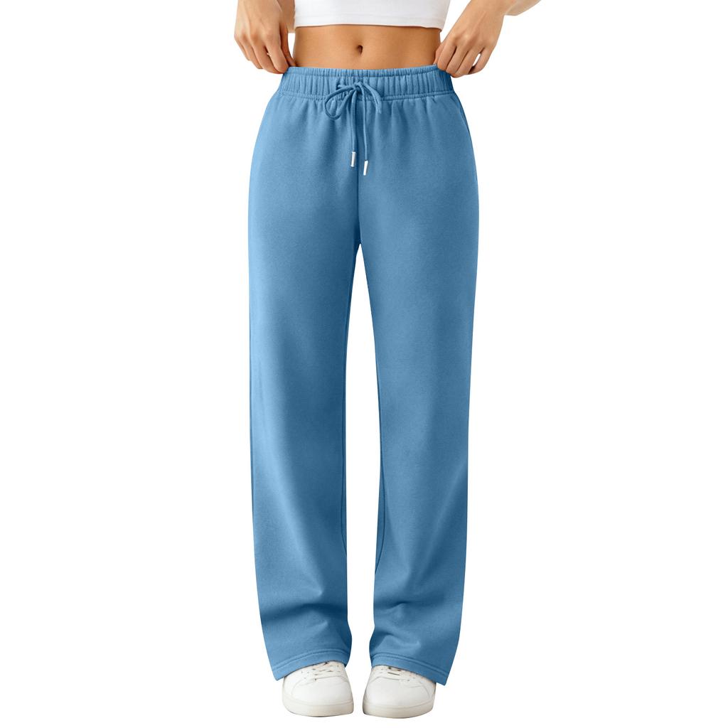 Women's Wide Leg Track Pants Fleece Lined Loose Straight Casual Pants  Sports Jogger Pants With Pockets