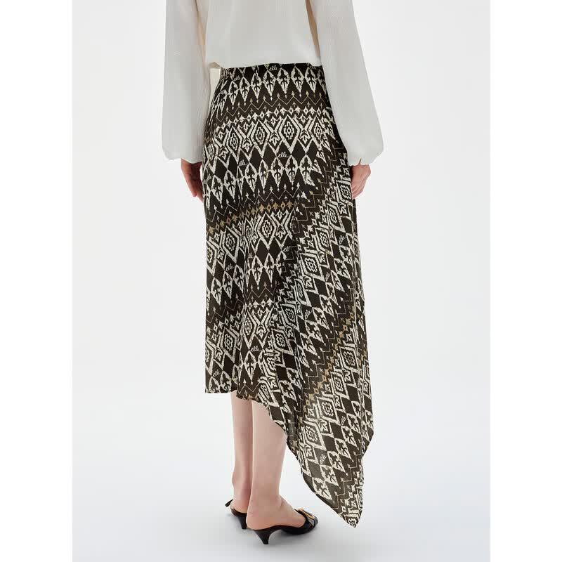 ELLE Women's Vintage Ethnic Print A-Line Midi Skirt