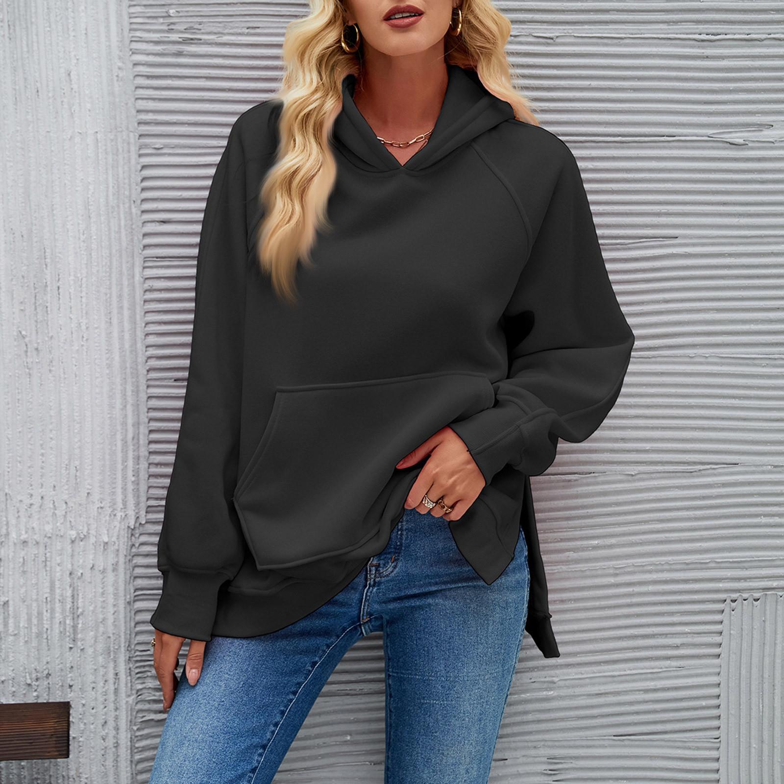 

Женские повседневные модные однотонные пуловеры с длинными рукавами, толстовки с капюшоном L чёрный