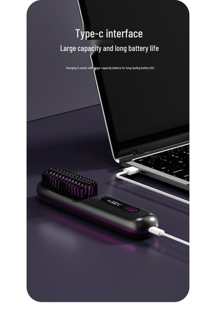 Wireless LCD Hair Straightening Comb with Negative Ion Technology - Portable, Non-Damaging Electric Comb for Safe Hair Styling