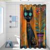 1Pc Bohemian Style Black Cat And Floral Pattern Printed Shower Curtain, Modern Art Style Bathroom Home Decor With Plastic Hook