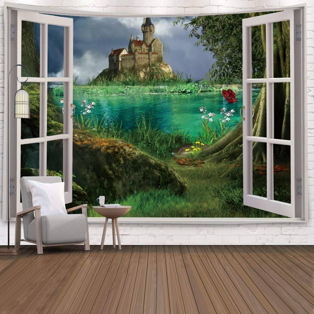 Wall Hanging Living Room Bedroom Window Natural Landscape Beach Large  Covering Decoration Tapestry Background Cloth Bedside