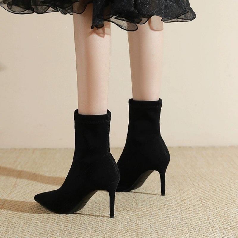 Moda 2024 Pantofi de înaltă calitate pentru femei Cizme de damă glezne Cizme moderne sexy pentru femei, cusut cu vârf ascuțit, pantofi cu tocuri subțiri pentru femei