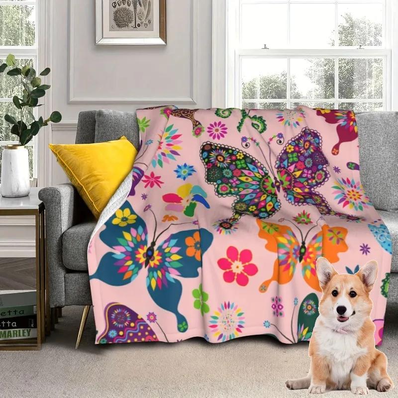 Colored butterfly digitalprinted polyester Bedroom velvet flannel soft sofa cover blanket Fleece soft sofa cover blankets