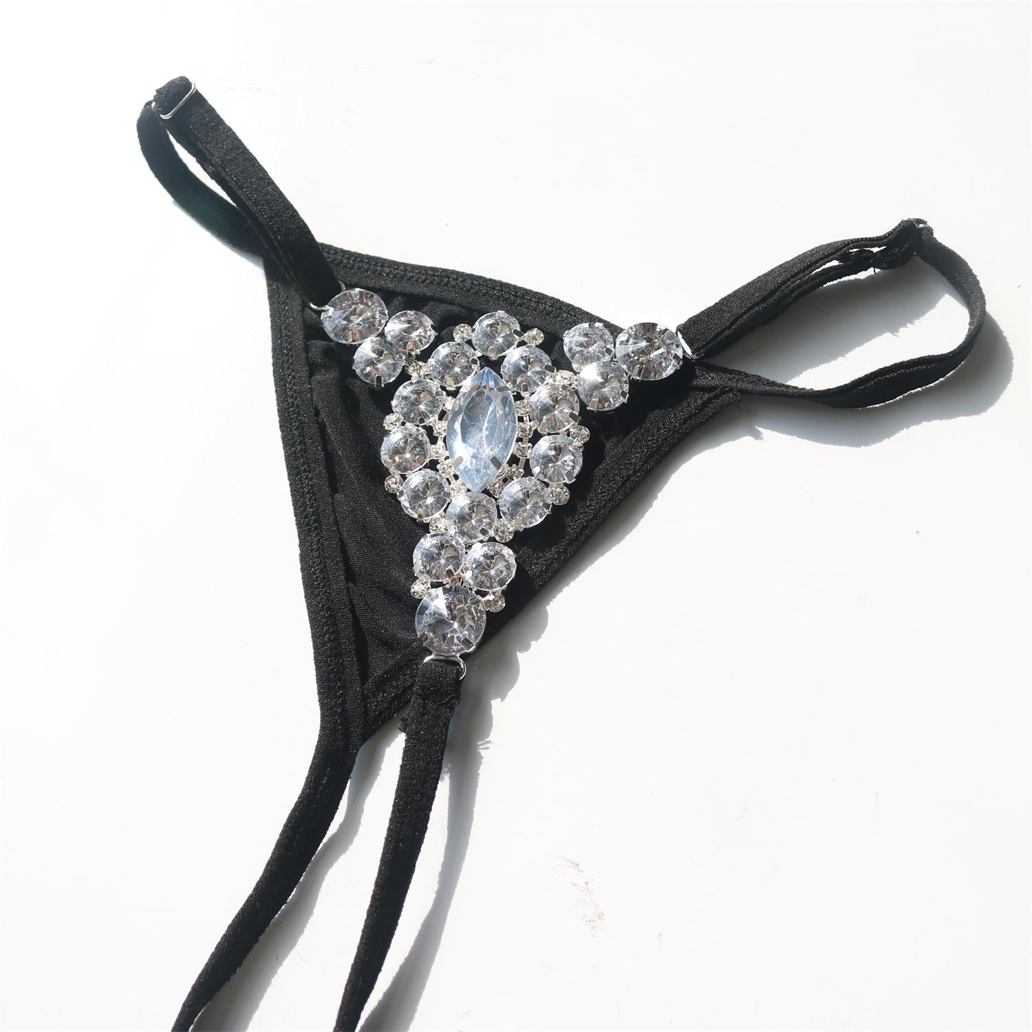 

European And American Fashion Beach Sexy Claw Chain Rhinestone Waist Chain Nightclub Party Panties Thong Women S Body Chian чорний