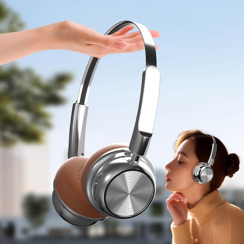 

Retro Fashion Maillard Metal Bluetooth Headset 5.4 Headset Long Battery Life абрикосовий