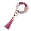 Stock Silicone Beads Elastic Bangle Bracelet Keychain Leather Tassel Silicone Beads Bracelet Wristlet Keychain for Women