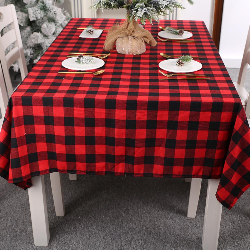 Red Trendy Black Checkered Tablecloth Ideal For Creating A Festive Christmas Vibe