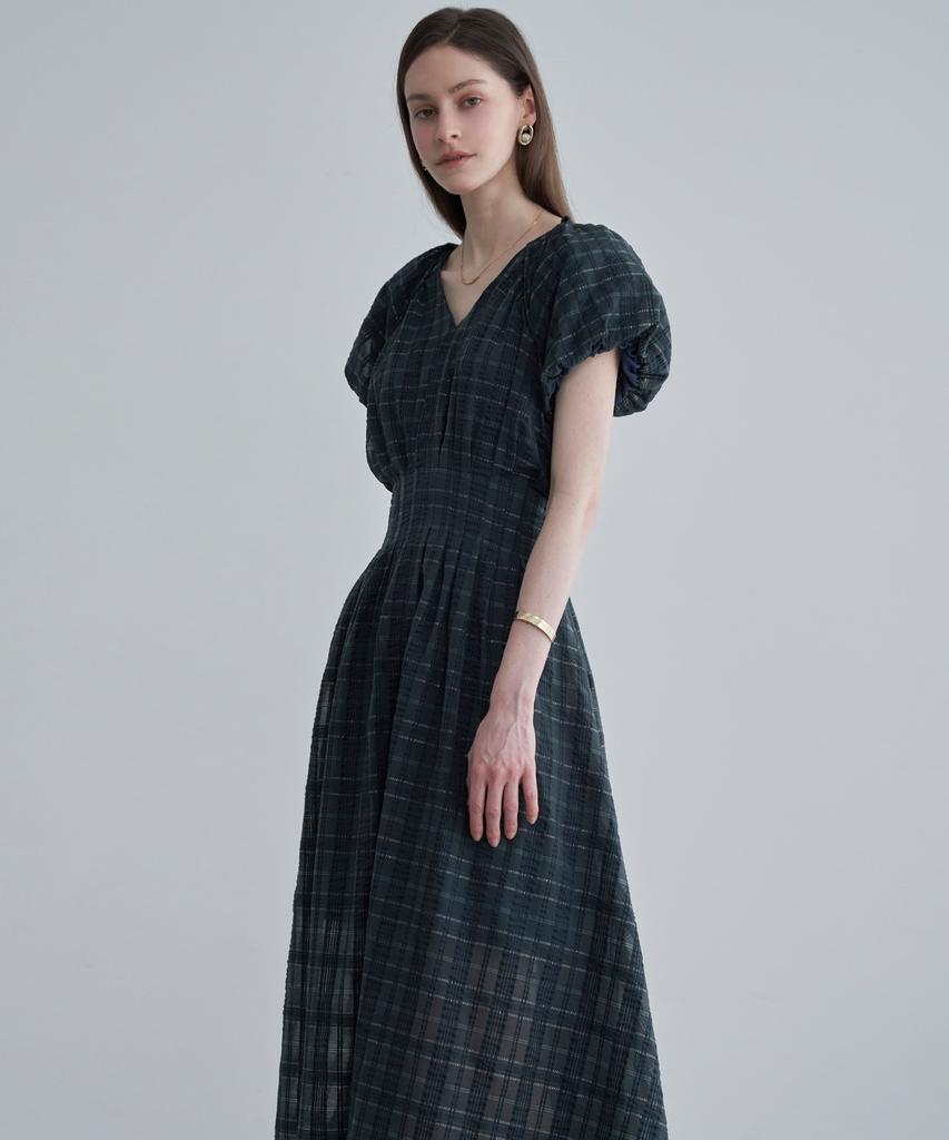 Leni And Mccoy See-Through Check Puff Sleeve Dress Ml08Op603Hjy