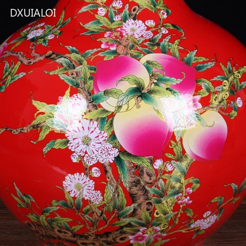 Jingdezhen Ceramic Vase Chinese red overglaze color Shoutao Appreciation Bottle Ceramic Crafts Home decoration accessories