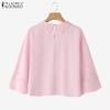 ZANZEA Women Casual Turn Down Collar 3/4 Sleeve Loose Crochet Blouse