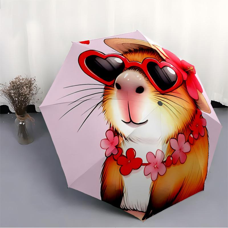 1pc Hamster SunglassesAutomatic Open/close Folding Umbrella, Compact Portable Travel Umbrella, Perfect Birthday/Holiday, Cute Umbrella Y021