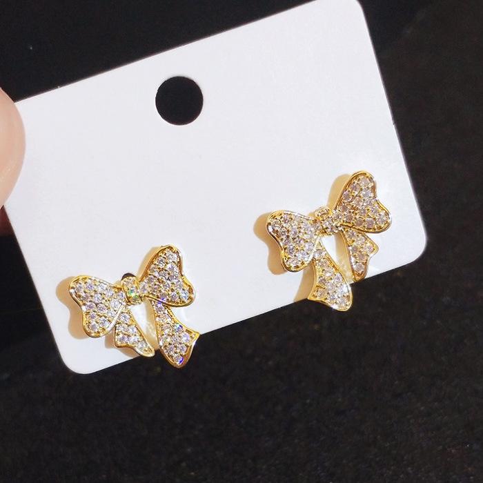 Full Diamond Bow Earrings Tide Super Fairy Temperament Muse Fan Earrings Simple Spring And Summer Earrings