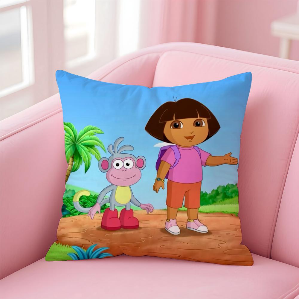 Cute D-Dora The Explorer Cushion Cover Pillowcase Short Plush Invisible Zipper Room Sofa Cushion Cover