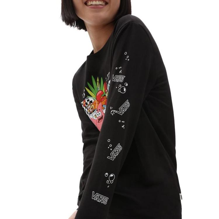 Vans X SPONGEBOB SQUAREPANTS Vans X SPONGEBOB T Shirts Women's Black Crew Neck Moderate Straight Fit VN0A5I3FYZS