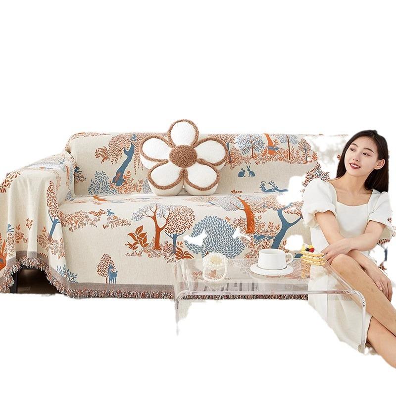 Double-Sided Sofa Cover Cloth High-Grade Four Seasons Universal All-Inclusive Dustproof Covered Chenille Anti-Scratching Cover Towel Blanket