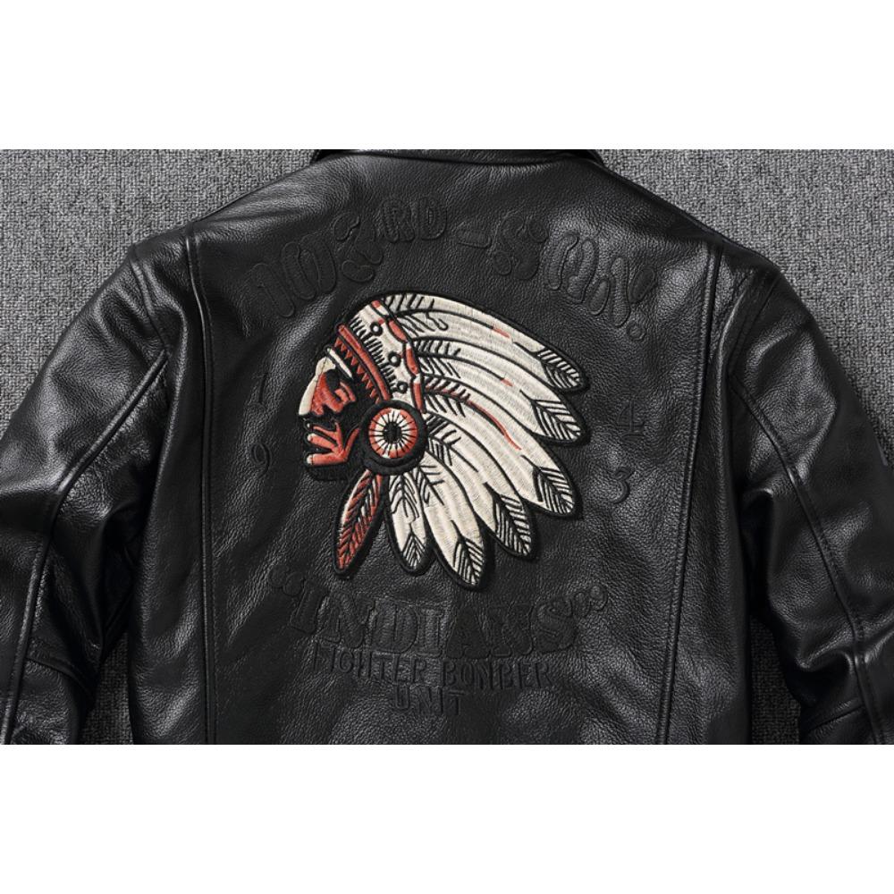 Chinese Size Indian Embroidery Coat Genuine Cowhide Casual Leather Jackets for Men Leather Jacket Spring Autumn