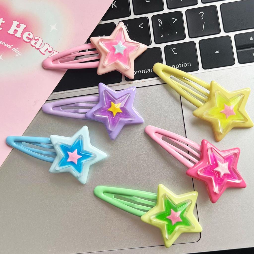 Girly Snap Clip Hairpin Y2K Girls Headdress Hair Accessories Delicate Star Color Block Mini Jelly Star Hairpin