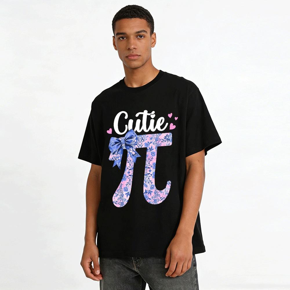 Cutie Pi Symbol Floral Print Bow Decor Casual Top Pure cotton T-shirt