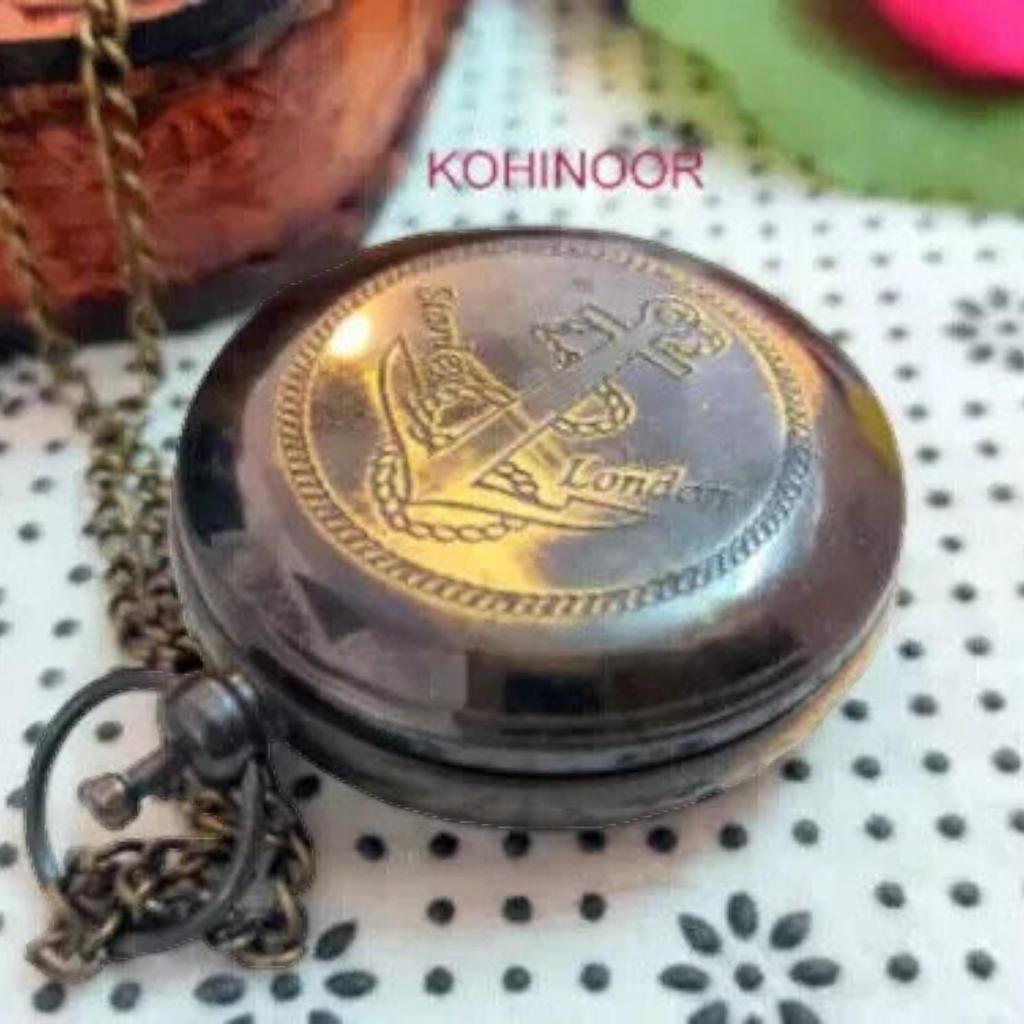 Vintage nautical Brass Lid Chain Compass With Leather Case Navigational Tool