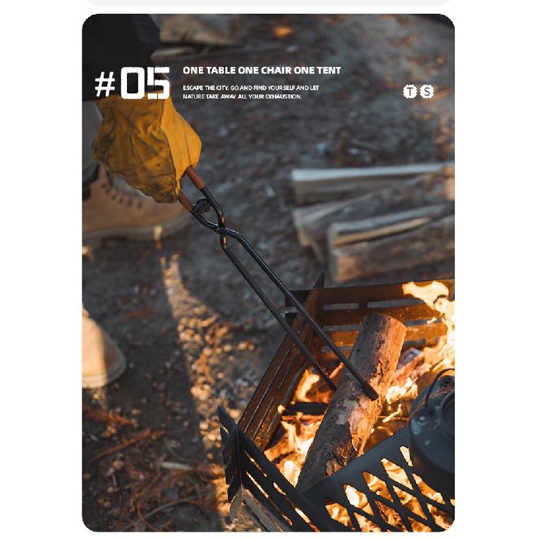 ShineTrip Neuer Outdoor Camping Feuerhaken Verdickter Anti-Verbrühungs-Kohlenstoffstahl Feuerhaken Picknick BBQ leicht tragbar