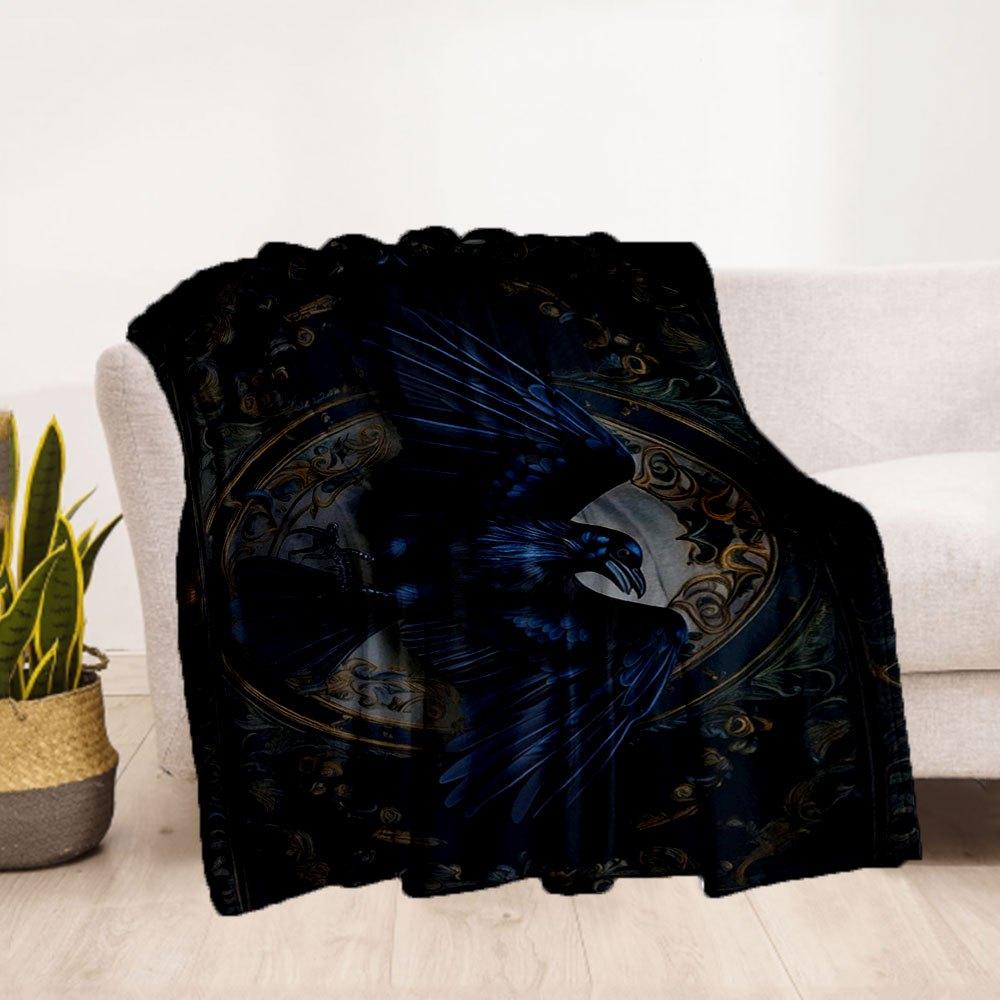Elegant Raven Wall Art Print - Gothic Home DecorBlanket Flannel Throw Blanket for Sofa, Bed, Travel, Camping, Office, Couch, Chair, And Bed